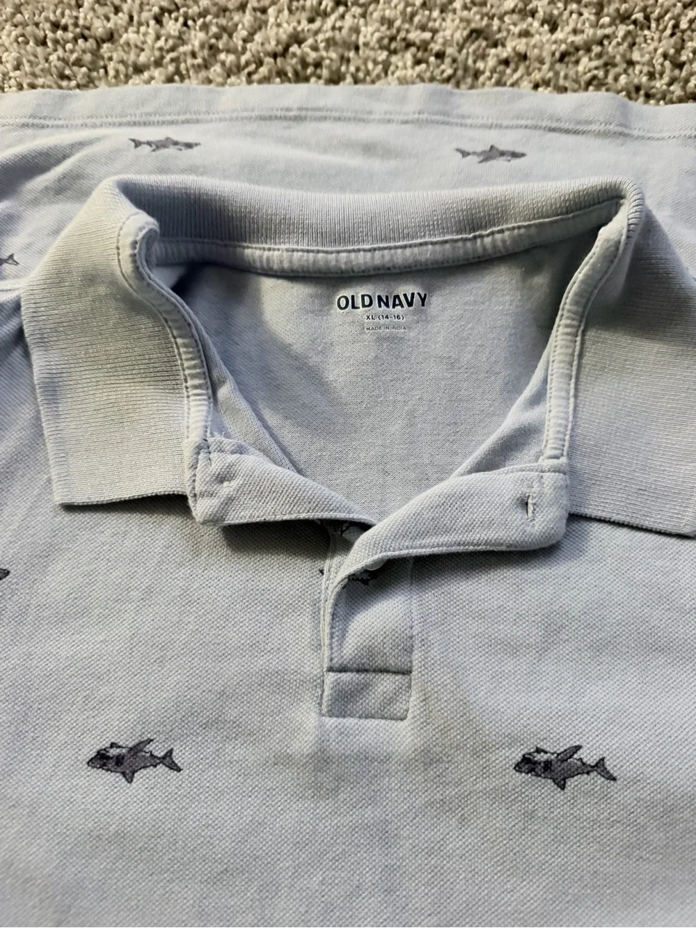 Old Navy Light Blue Polo with Navy Shark Motif